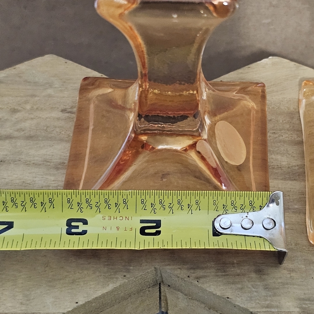 Stunning Franco Creazioni Exclusive Peach/Salmon Glass Candle Holder Set Italy - Picture 8 of 10